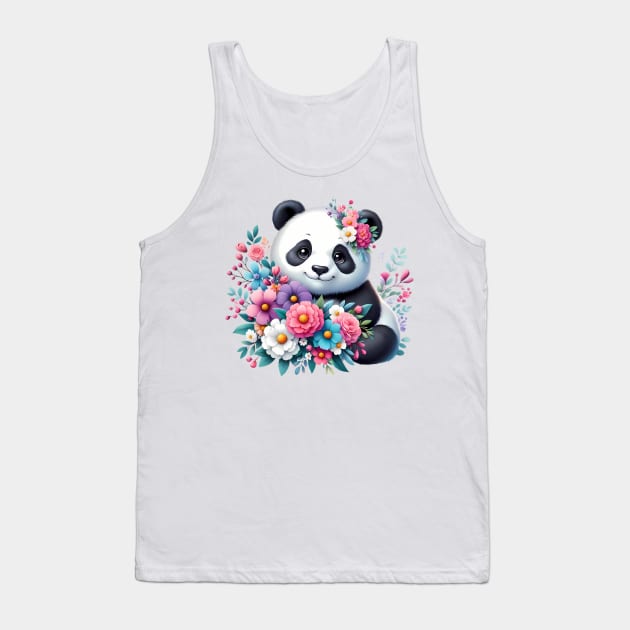 A panda decorated with beautiful colorful flowers. Tank Top by CreativeSparkzz